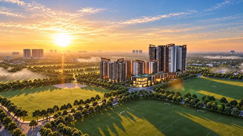 Phối cảnh Norton Park lúc bình minh giữa vùng cây xanh