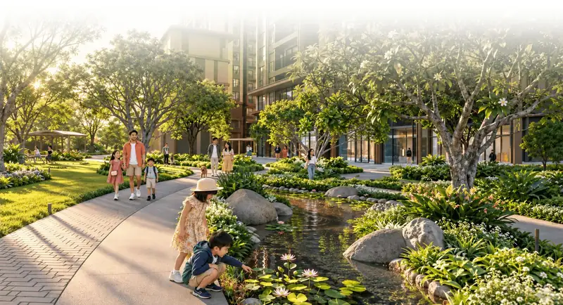 Lối dạo ven suối giữa cây xanh nội khu Norton Park