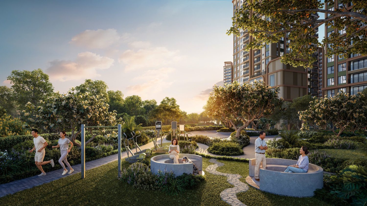 Phối cảnh công viên Norton Park, đường dạo bộ, khu tập thể dục và thú cưng
