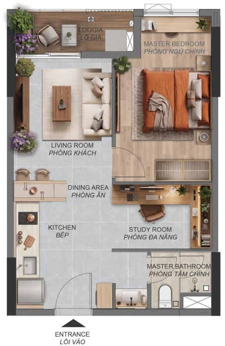 Mặt bằng căn hộ Norton Park 1PN+ A1.1a 50,65 m²