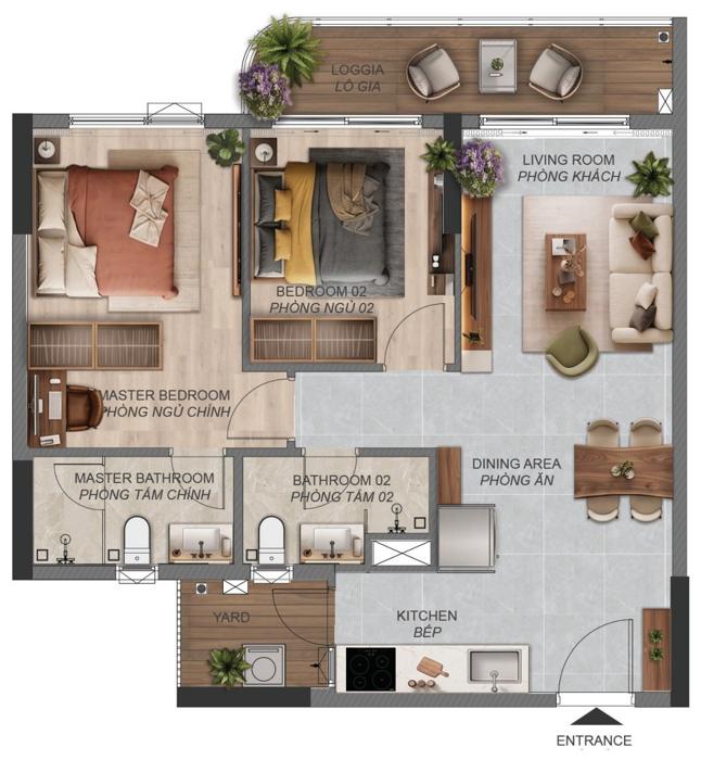 Mặt bằng căn hộ Norton Park 2PN B1.4a 79,24 m²
