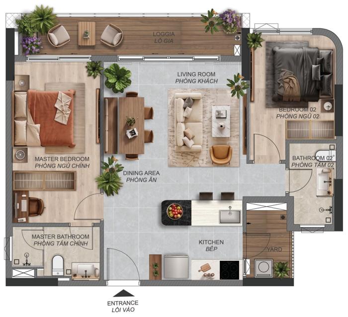 Mặt bằng căn hộ Norton Park 2PN+ B2.2a 87,20 m²