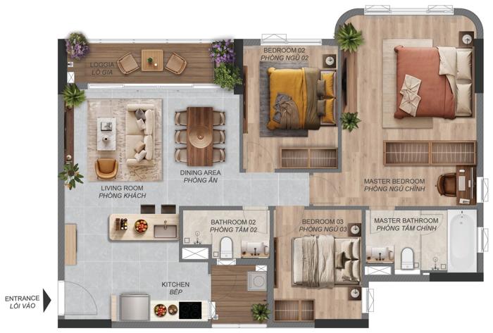 Mặt bằng căn hộ Norton Park 3PN C4.1a 113,65 m²