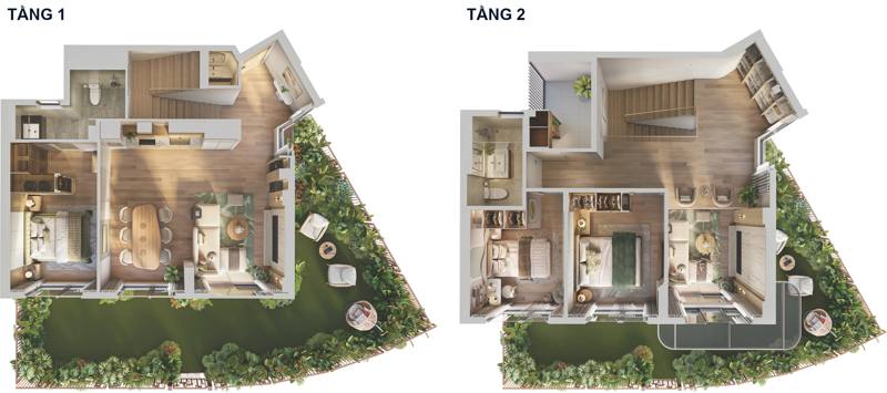 Mặt bằng căn hộ Norton Park Duplex sân vườn D1.1c 139,86 m²