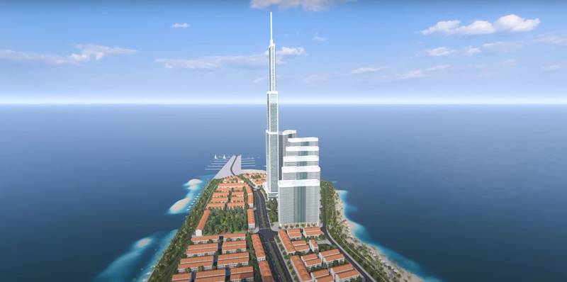Phối cảnh tháp Landmark 108 tầng trên mũi đất vươn ra biển của Vinhomes Green Paradise Cần Giờ