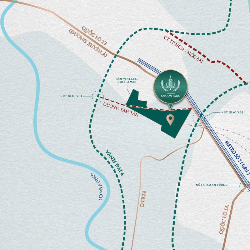 Bản đồ vị trí Vinhomes Saigon Park, mặt tiền Quốc lộ 22, gần nút giao Vành đai 3