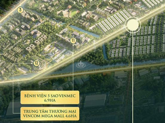 Góc phối cảnh Ivy Park có nhãn bệnh viện Vinmec 6,9 ha và Vincom Mega Mall 4,6 ha, Vinhomes Saigon Park