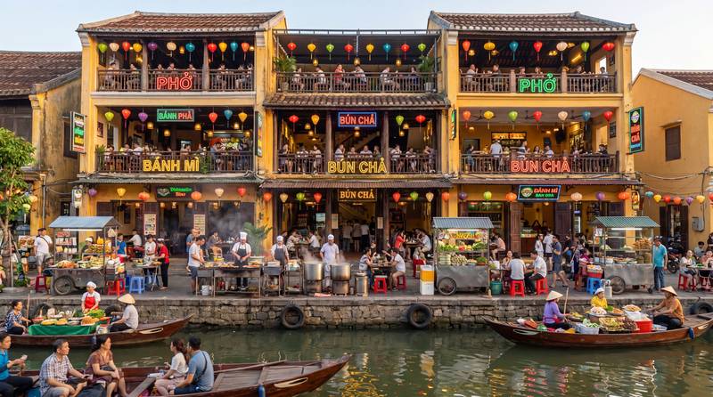 Phố ẩm thực Việt ven sông kiểu Hội An trong Global Village tại Vinhomes Saigon Park