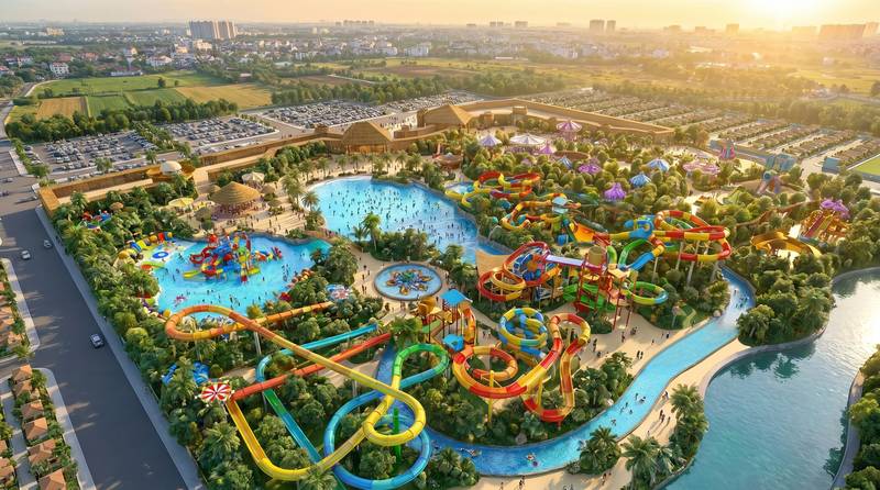 Phối cảnh công viên nước VinWonders tại Vinhomes Saigon Park nhìn từ trên cao